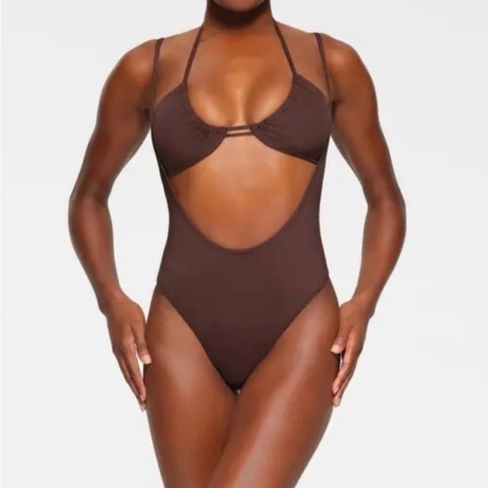 SKIMS Recycled Swim Cut Out Open Bust One Piece Cocoa